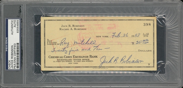 1958 Jackie Robinson Signed Personal Check Dated 2/26/1958 (PSA/DNA)
